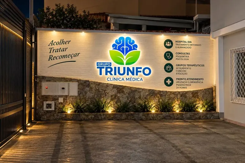 Entrada da unidade Juiz de Fora do Grupo Triunfo, clínica de saúde mental e dependência química